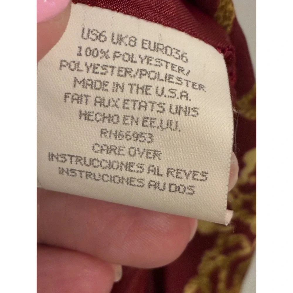Leslie Fay Petite‎ Vintage 80s Floral Sheath Dress Burgundy Gold Size 6P